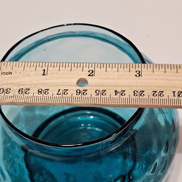 Vtg Light Blue Italian Empoli Glass Jar Bowl, Mid Century Bon Bon Candy Dish 4" - Picture 9 of 10